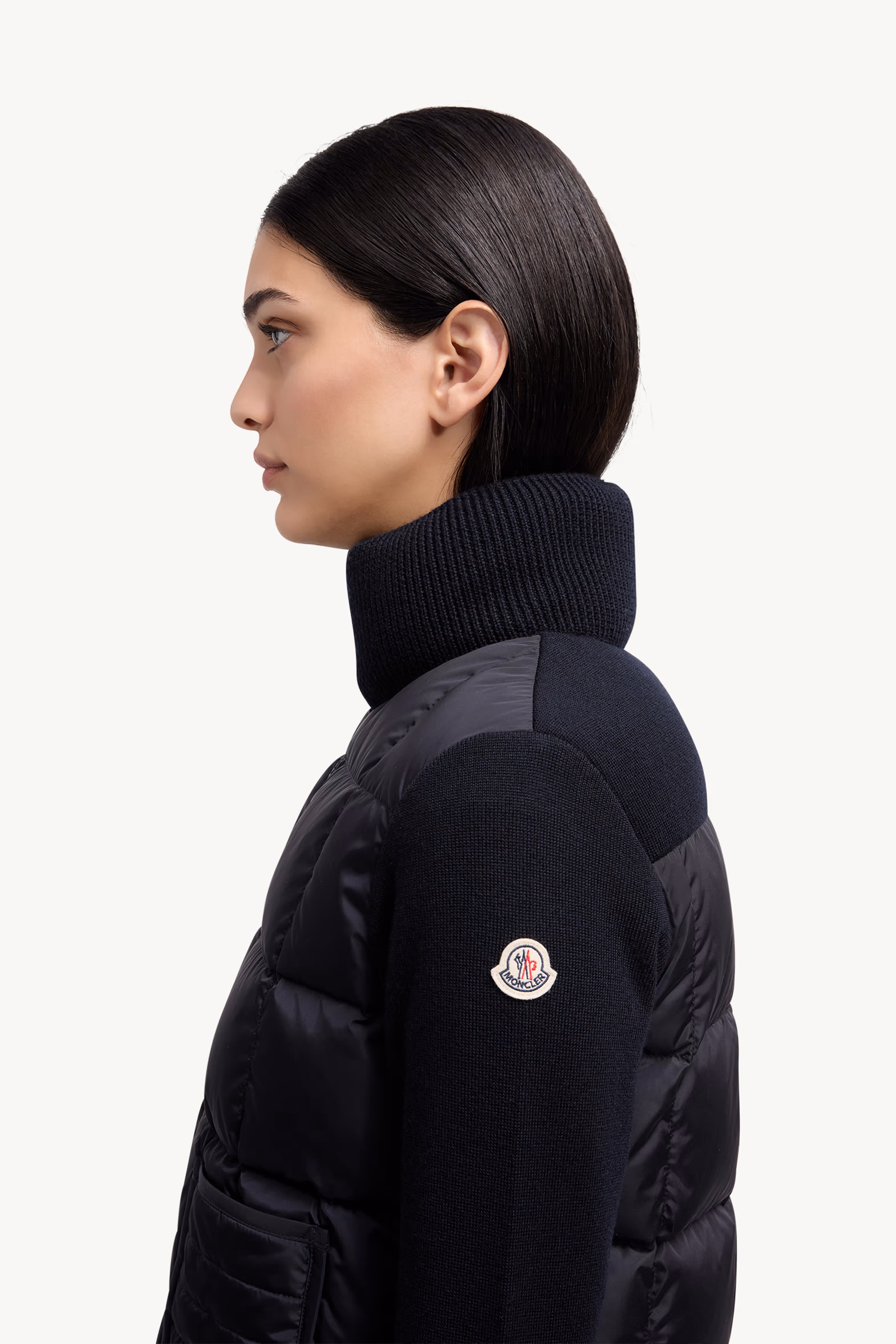 Cardigan zippé en laine à matelassage en carré Femmes Bleu marine Moncler 4